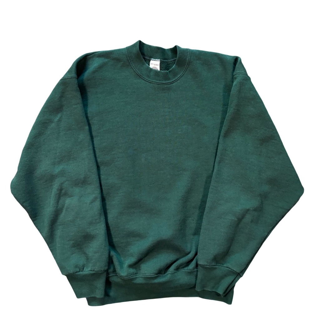 Vintage 90's Boxy Green Blank Crewneck Sweatshirt Made In USA Size L
